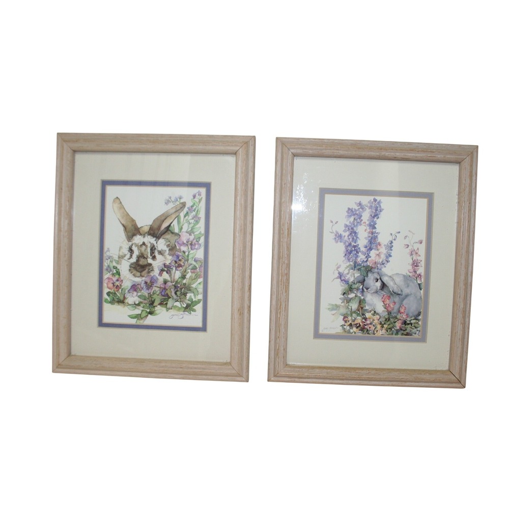 Jodi Jensen Framed Bunny Rabbit Watercolor Art Prints Spring Floral Easter